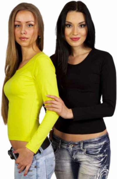 Стрейчевые футболки женские, круглый ворот, длиный рукав